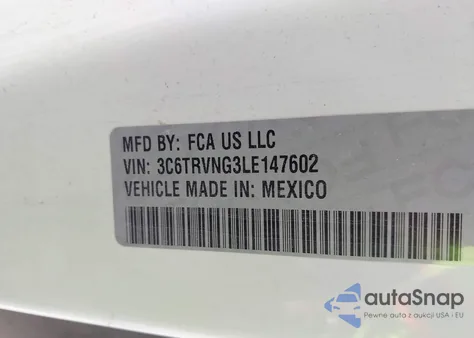 2020 Ram Promaster 1500 Low Roof 118 Wb from USA, damaged, VIN 3C6TRVNG3LE147602
